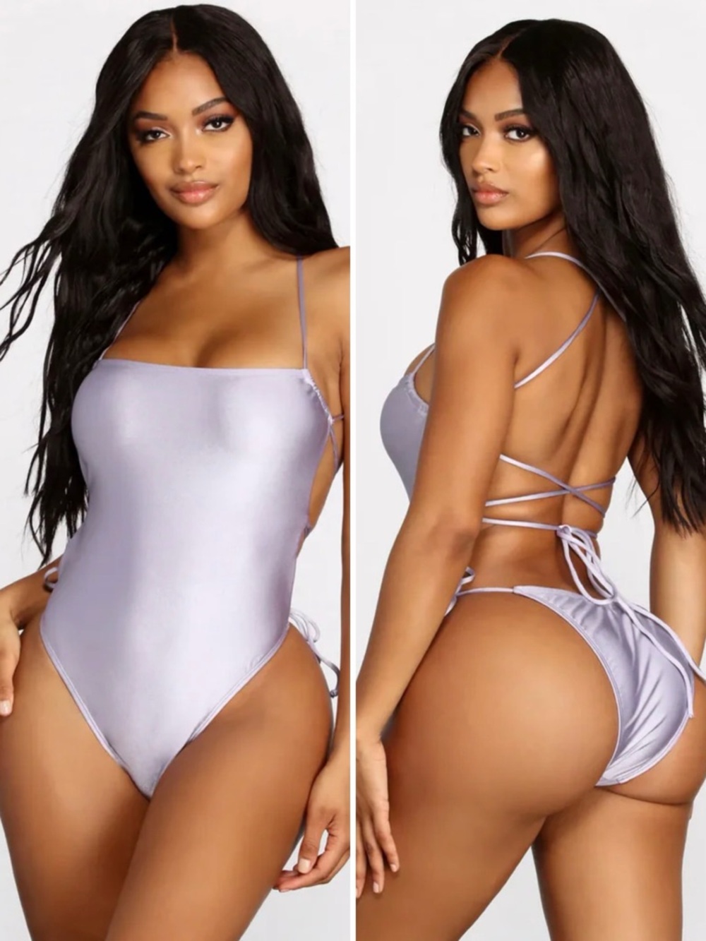 Windsor Break The Rules Strappy  Swimsuit Open Back High Cut Lavender Sz S💚